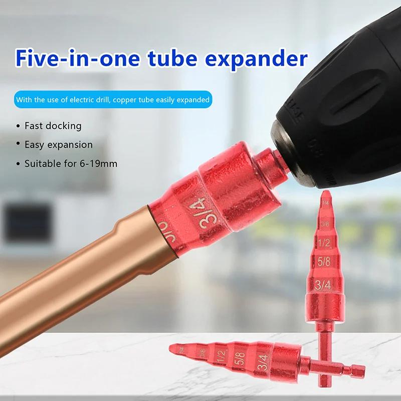 5In1 Air Conditioner Copper Pipe Expander Swaging Drill Bit Set Swage Tube Expander Soft Copper Tubing Tools