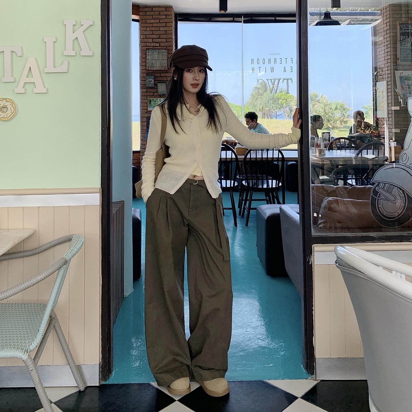 2026 Spring Women s Low-Waist Pleated Wide-Leg Pants - Loose, Slimming, Versatile, Casual M