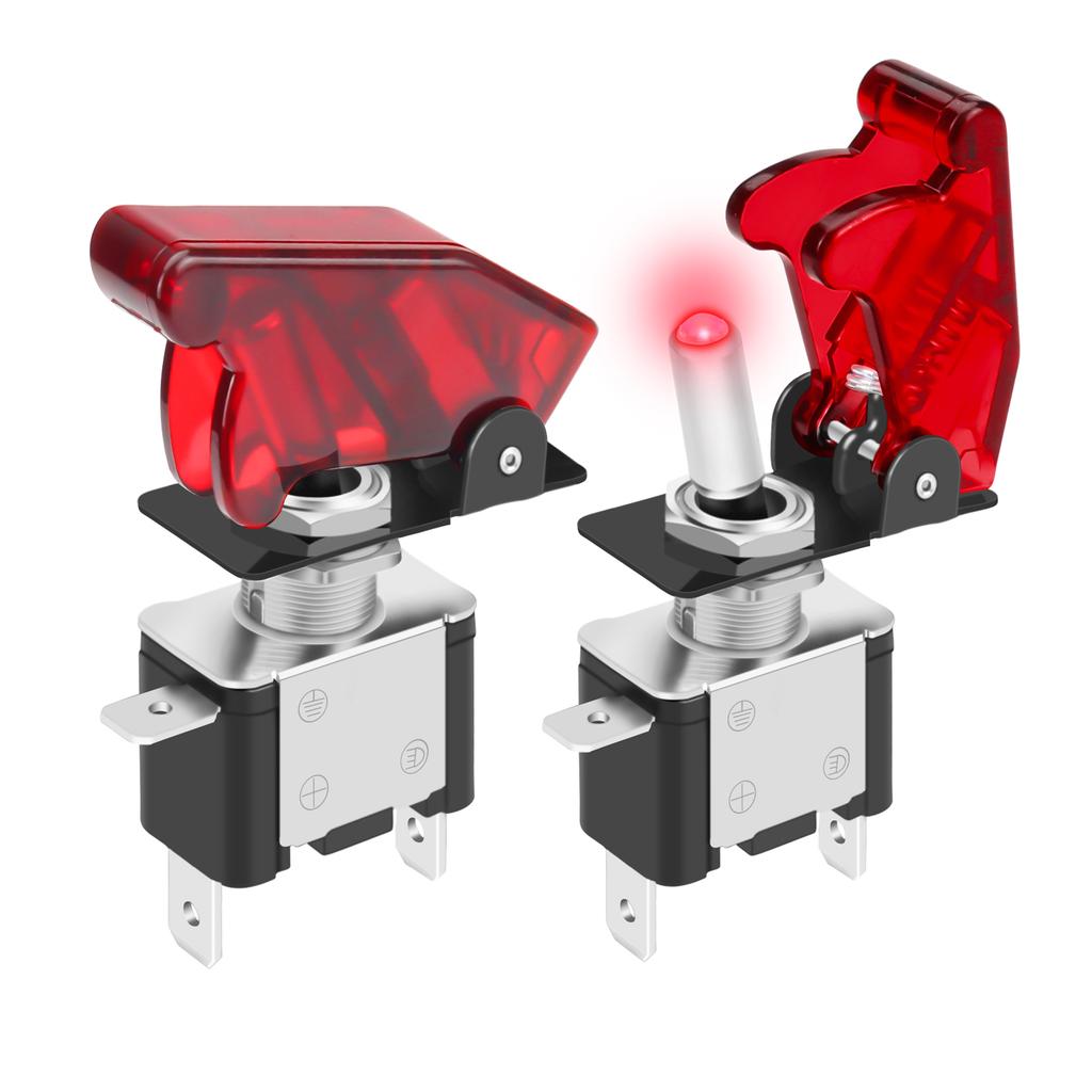 12V LED Lighted Toggle Switch with Aircraft Guard Safety Flip Cover 12 Volt DC 20A Heavy Duty Covered Illuminated Lit for Racing