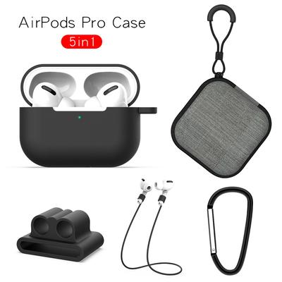 Ochranné pouzdro na sluchátka pro AirPods Pro Měkký silikonový kryt+Karabina+Popruh proti ztrátě+Na zápěstí