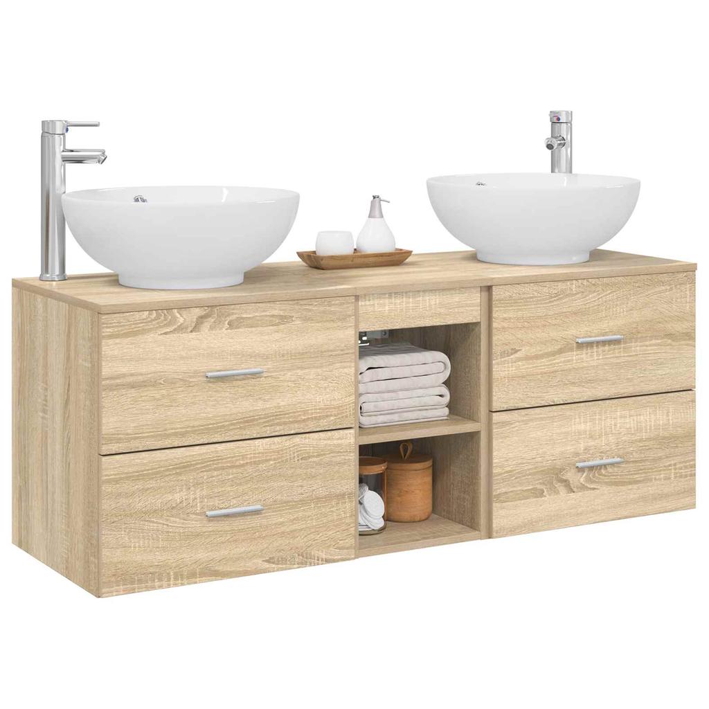 Bathroom Furniture Set 3 pcs Sonoma Oak 129 x 44.5 x 80 cm