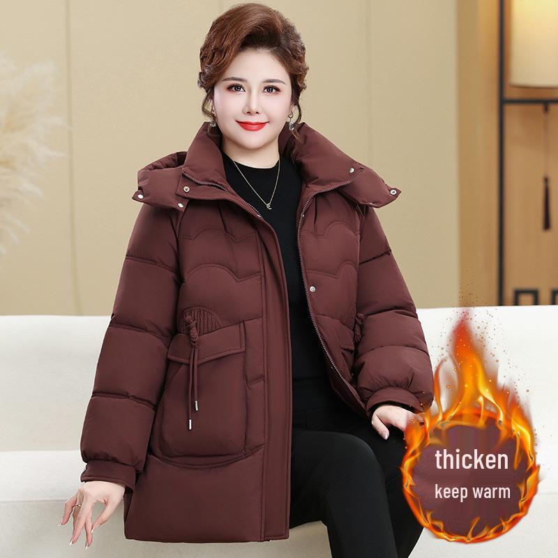 Plus Size Winter Fleece-Lined Cotton Coat for Middle-Aged & Elderly Women