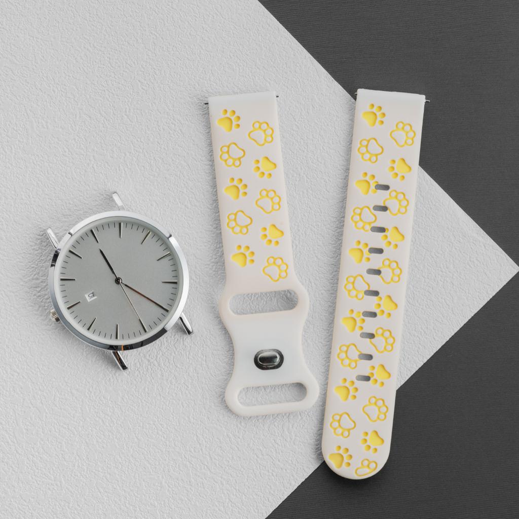 20mm Two-tones Silicone Strap for Samsung Galaxy 7/6/5/4 5pro 4/6classic Soft Sports Band for Huawei GT3/2 42MM Cat Paw Pattern