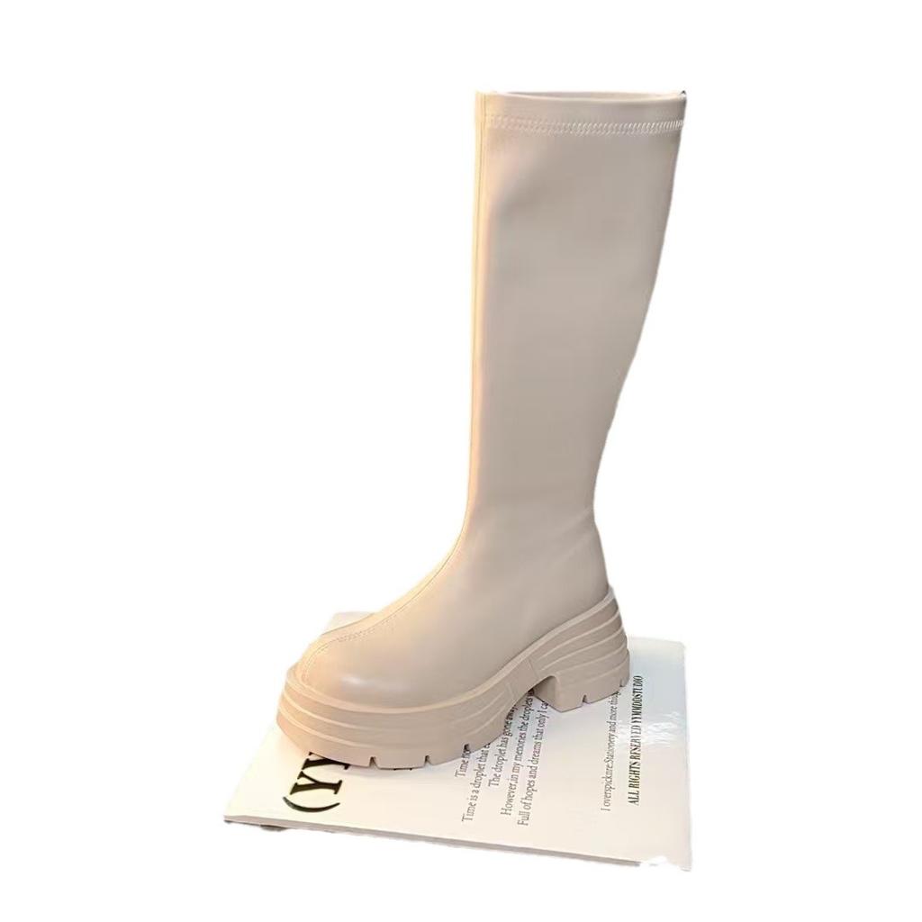 Small man but knee boots children 2025 autumn and winter Martin boots thick soles square heel round head