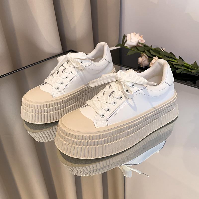 Biscuit Shape Shoes Women's Niche Platform Height Increasing Women Shoes White Shoes Women's New Fashion Casual Board Shoes Women's Platform Shoes