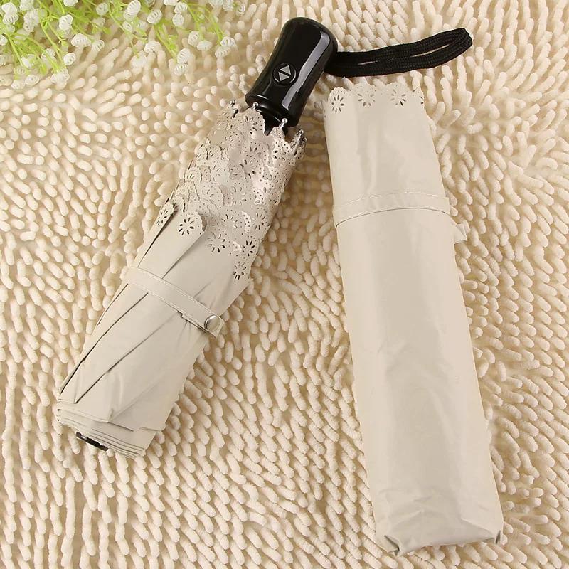 Color Glue Self-opening Umbrella Sun Protection Folding UV Protection Automatic Women Rain Or Shine Dual-Use Umbrella Fresh Hollow Lace