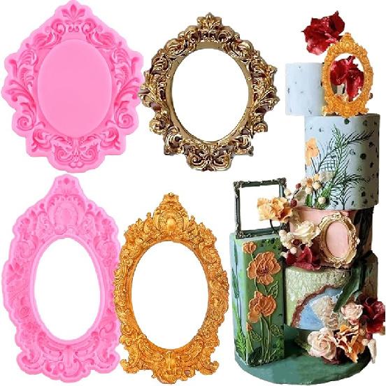 Mujiang Photo Frame Fondant Molds Picture Frames Silicone Mold Vintage Frame Molds For Cake Decorating Cupcake Topper Chocolate Candy Polymer Clay