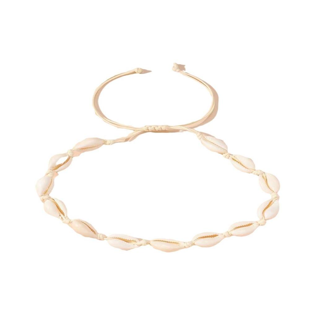 Set Collana, Bracciale, Cavigliera, Conchiglia d'Acqua Dolce & Choker Fatti a Mano Europei e Americani