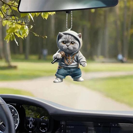 Microfone Gato Homem Pendurado Decoração Casa Interior Árvore de Natal Espelho Retrovisor Do Carro 2D Plano Karaoke Gatinho Acrílico Pendurado Enfeite Desenho Animado Animal