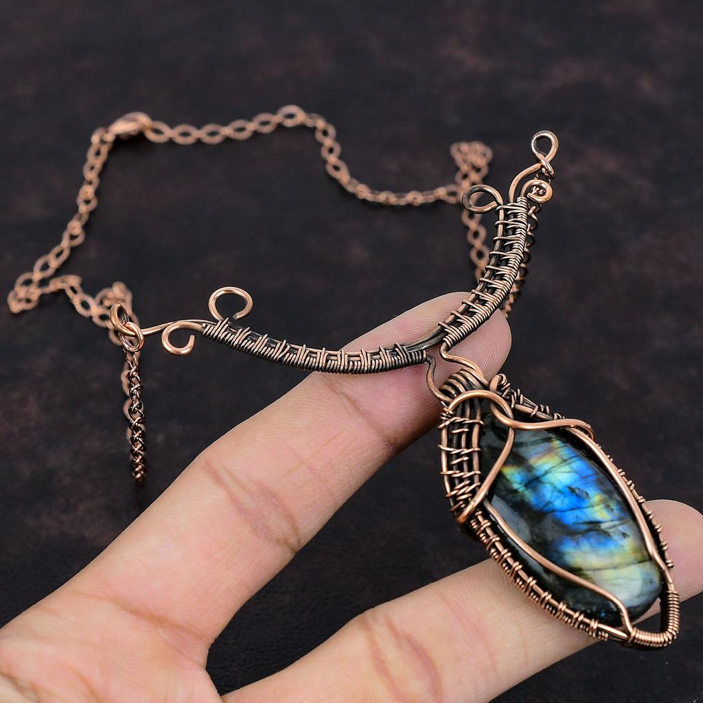 Labradorite Copper Necklace Wire Wrapped Necklace Adjustable Necklace Gemstone Copper Jewelry Handmade Necklace Wire Wrap Jewelry For Gift
