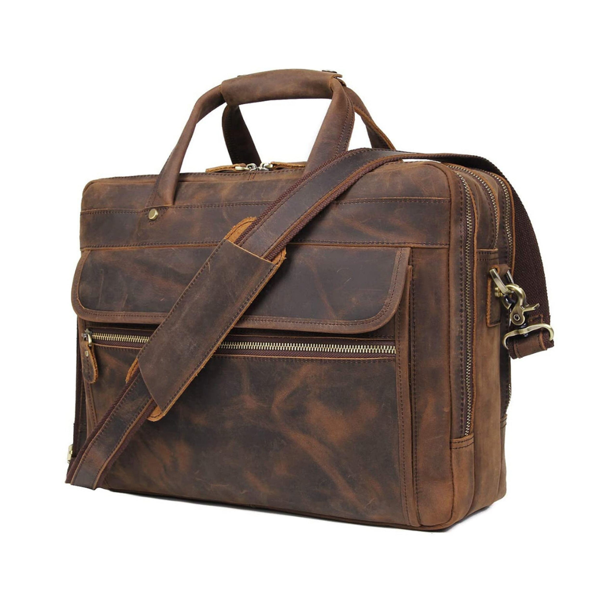 MaheTri Crazy Horse Leather Briefcase For Men & Women 16-Inch коричневый