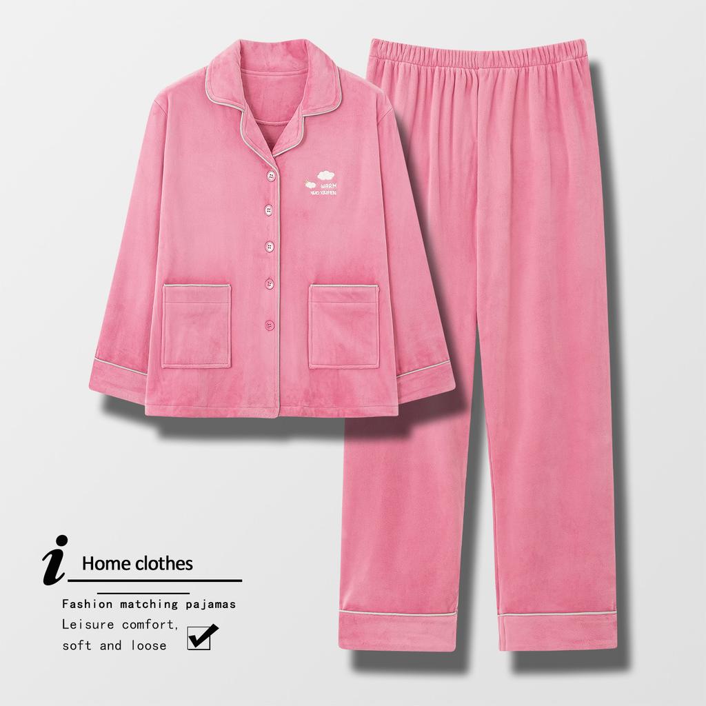 Women 2‑Pieces Pajama Set Long Sleeve Top & Pants Soft Warm Sleepwear Casual Home Loungewear Autumn Winter Nightwear For Ladies