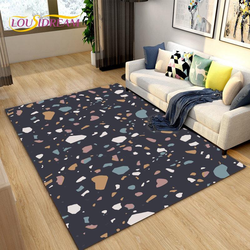 3D Crushed Stone Path Colour Gravel Area Rug Large,Carpet Rug for Living Room Bedroom Sofa Doormat Decoration,Non-slip Floor Mat