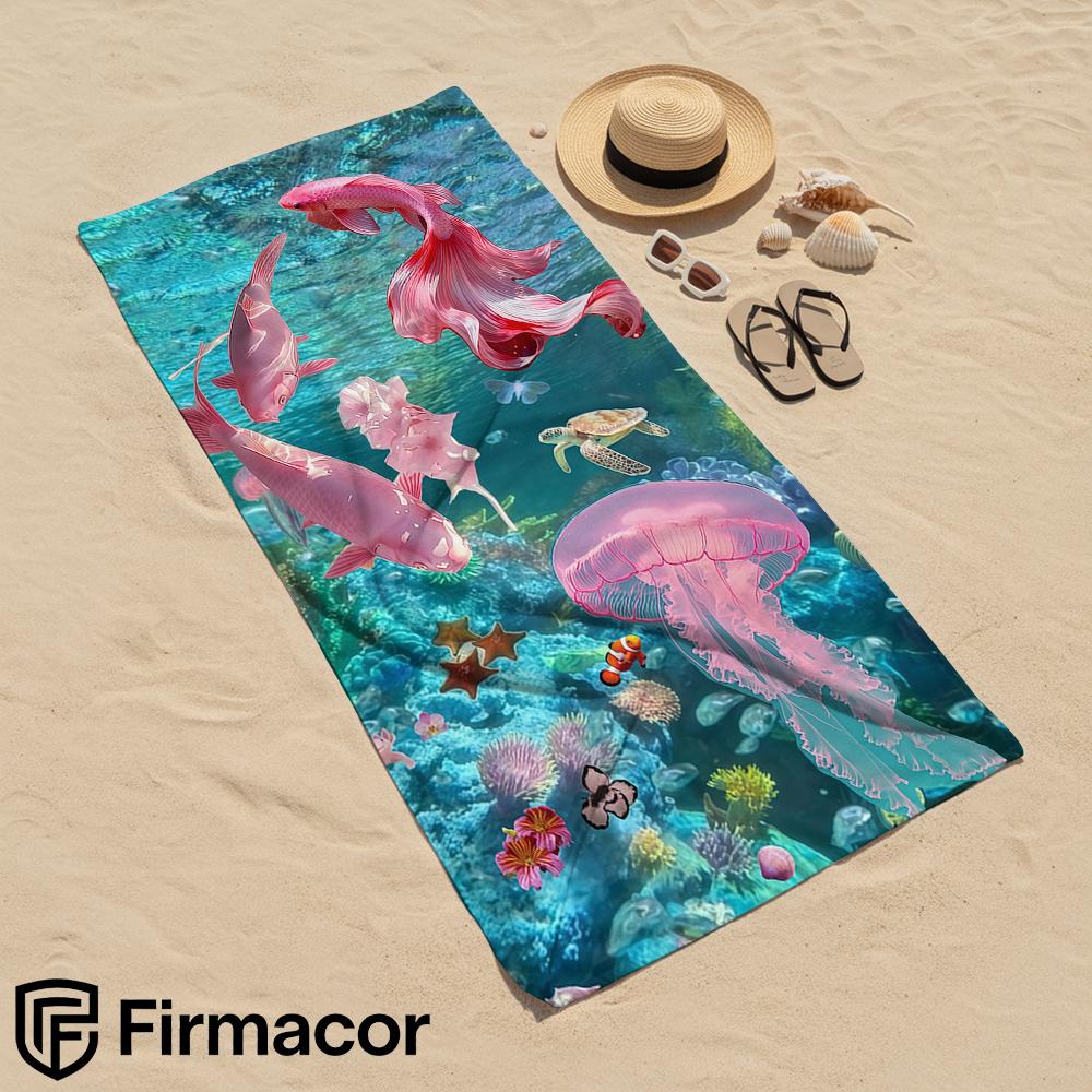 Pink Betta Fish Underwater Scene Soft Portable Travel Towel Unisex Ultra Lightweight Microfiber Sand Free Quick Dry Beach Towel