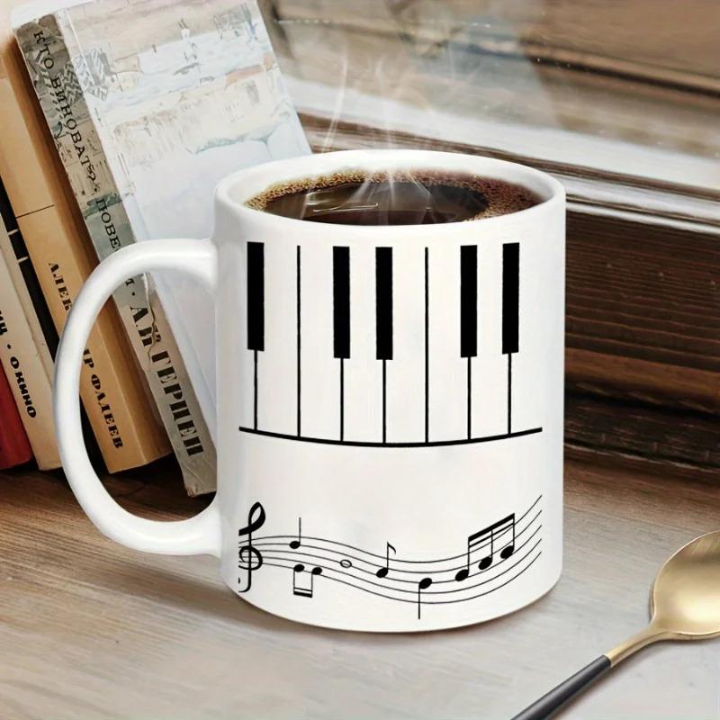 Ceramic Piano Keyboard Coffee Cup with Notes White with Black and Red Design, Perfect Gift 201-300ml белый