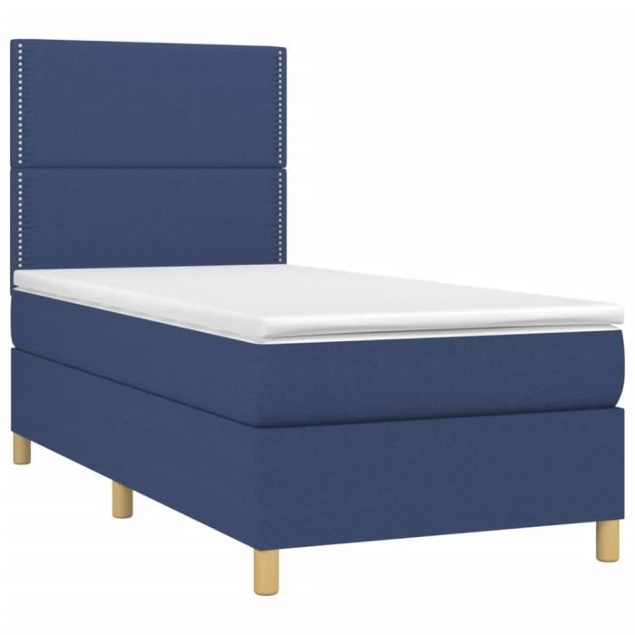 3142239 vidaXL Lit à sommier tapissier avec matelas Bleu 100x200 cm Tissu