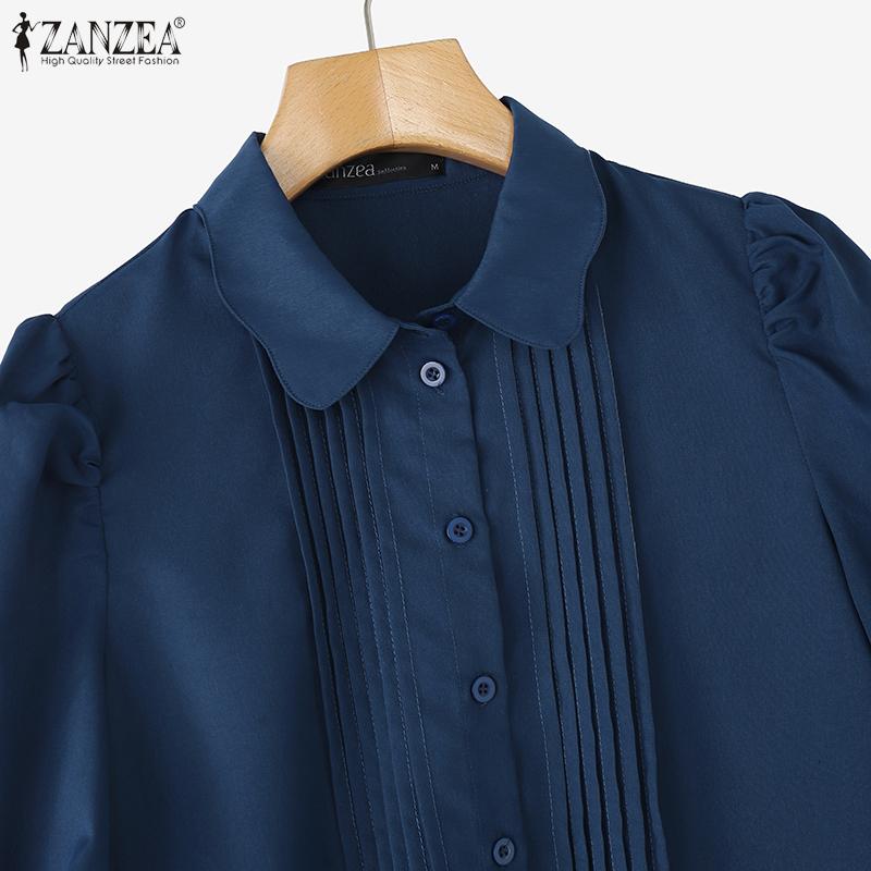 ZANZEA Women Casual Doll Collar Solid Color Loose Long Sleeve Blouse