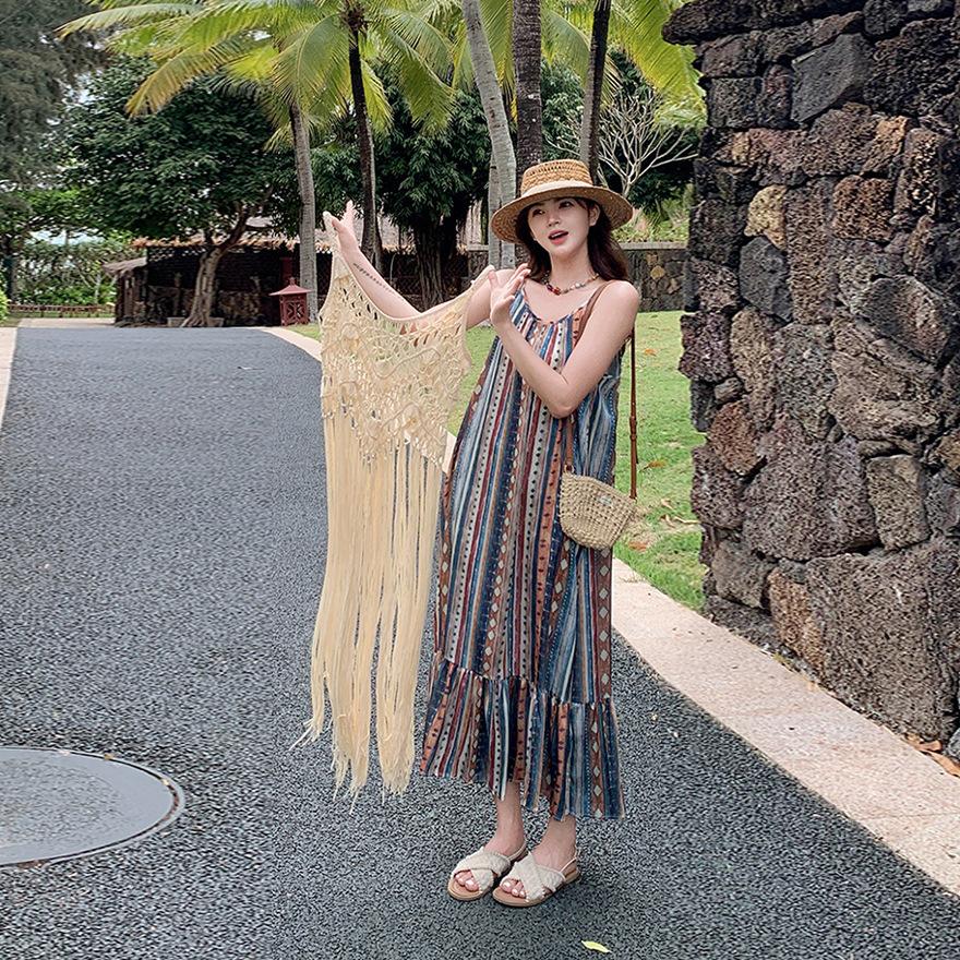 Summer new suspender dress women's seaside vacation blouse skirt set two pieces