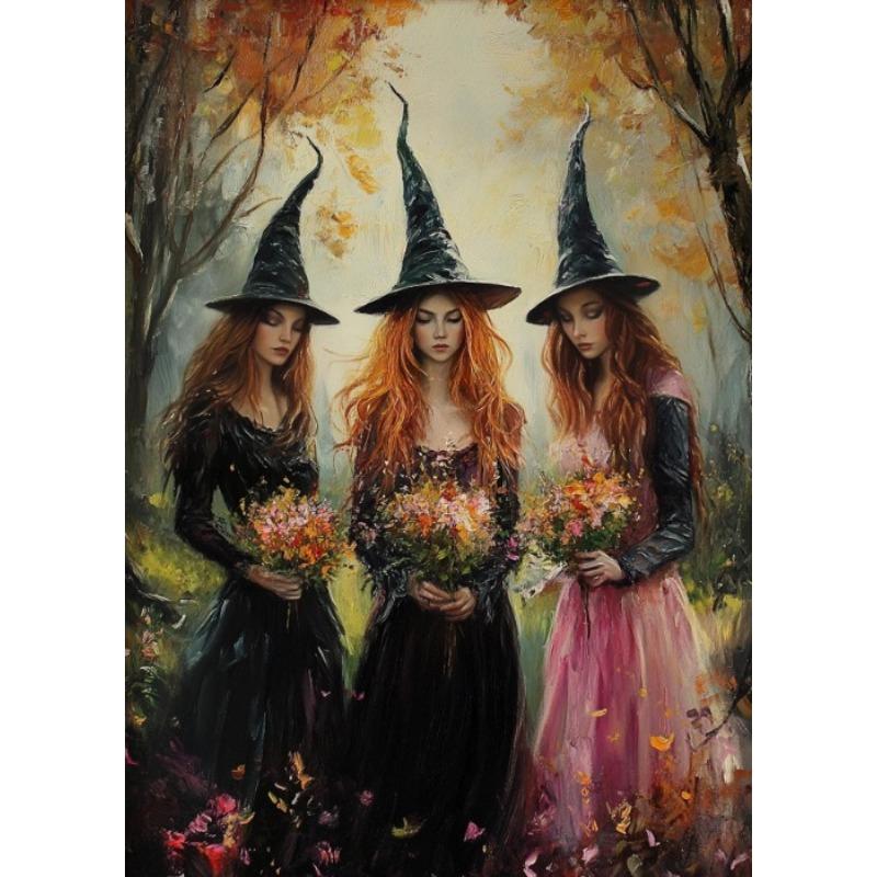Witch Magical Art Print Witch with Full Moon Wall Decor Darkness Witches Painting Wall Decor Canvas Poster Dark Romantic Decor