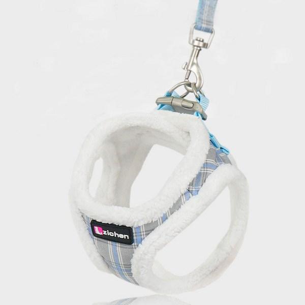Pastel Pet Pet Check Fur Lining Harness Set, Gray