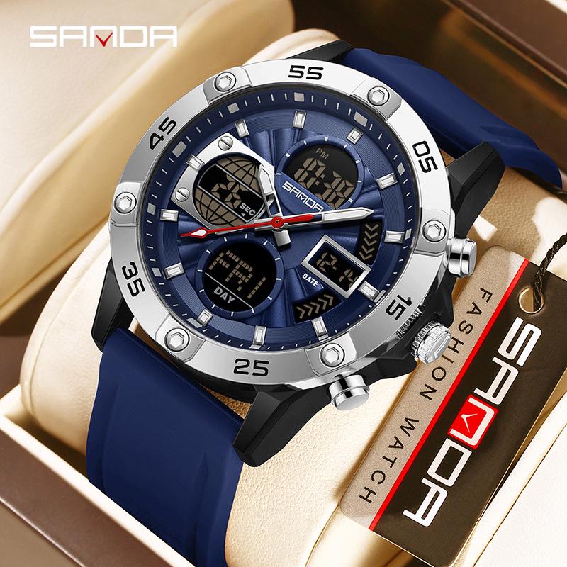 SANDA 3D Multifunction Sports Watch – 3 Time Zones, Waterproof, Student Wristwatch