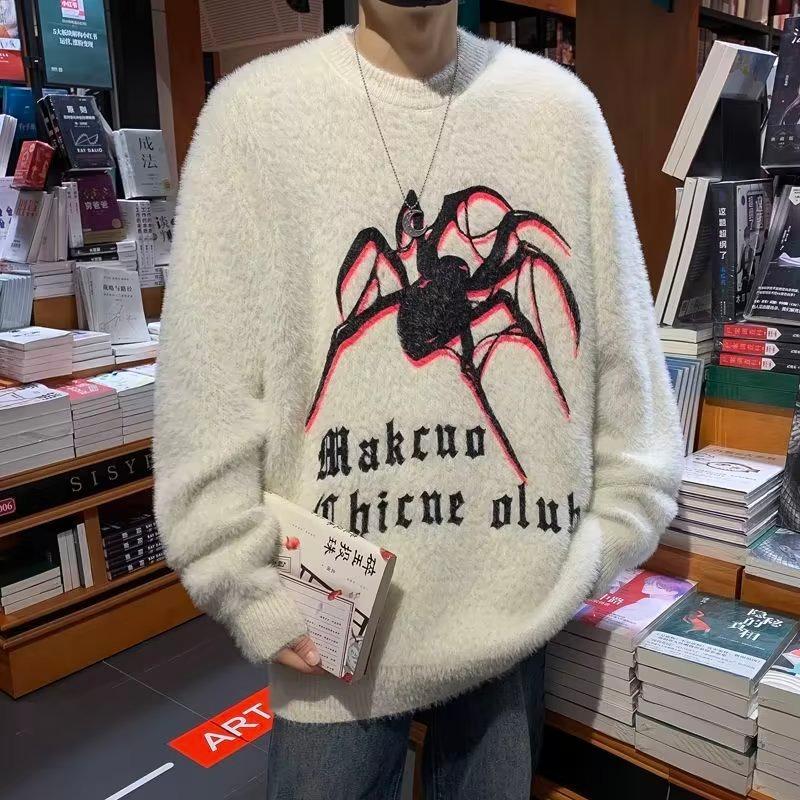 

American High Street Spider Sweater Men s Autumn and Winter New Loose High-end Niche Design Mink Velvet Knitted Sweater XXL