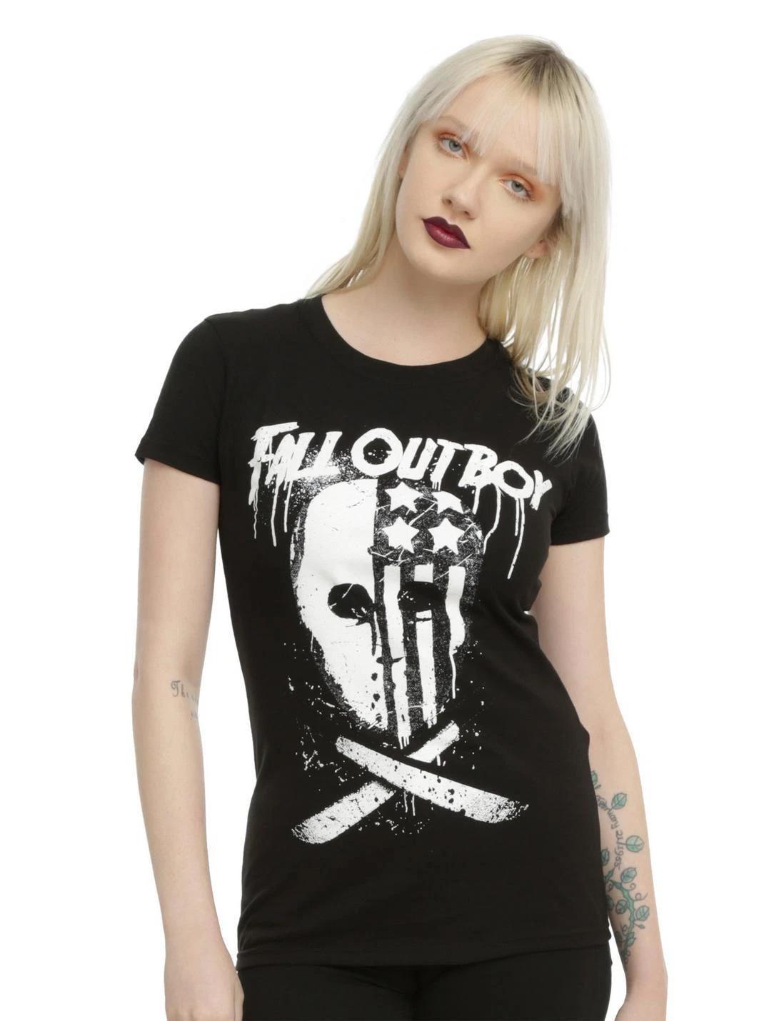 

Fall Out Boy FOB Juniors Horror Hockey Mask Graphic Black Shirt NWT XS-3XL 3XL