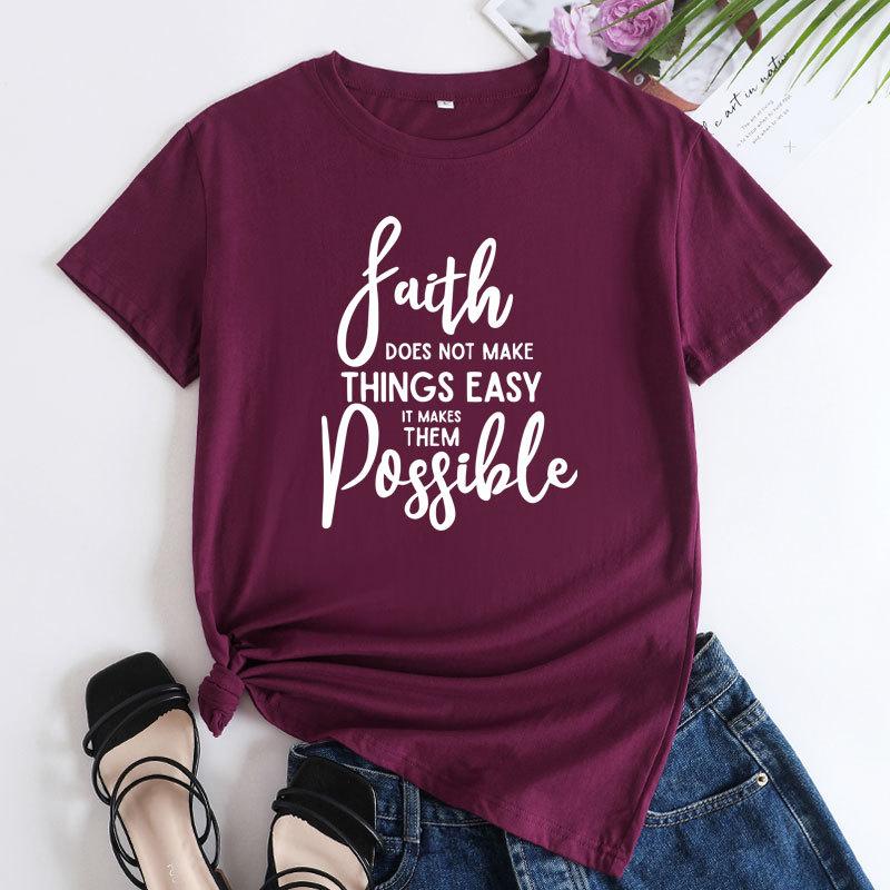 Summer Loose Print Tops Simple Round Neck Pure Cotton Tee Short Sleeved Top T-Shirts Women’s