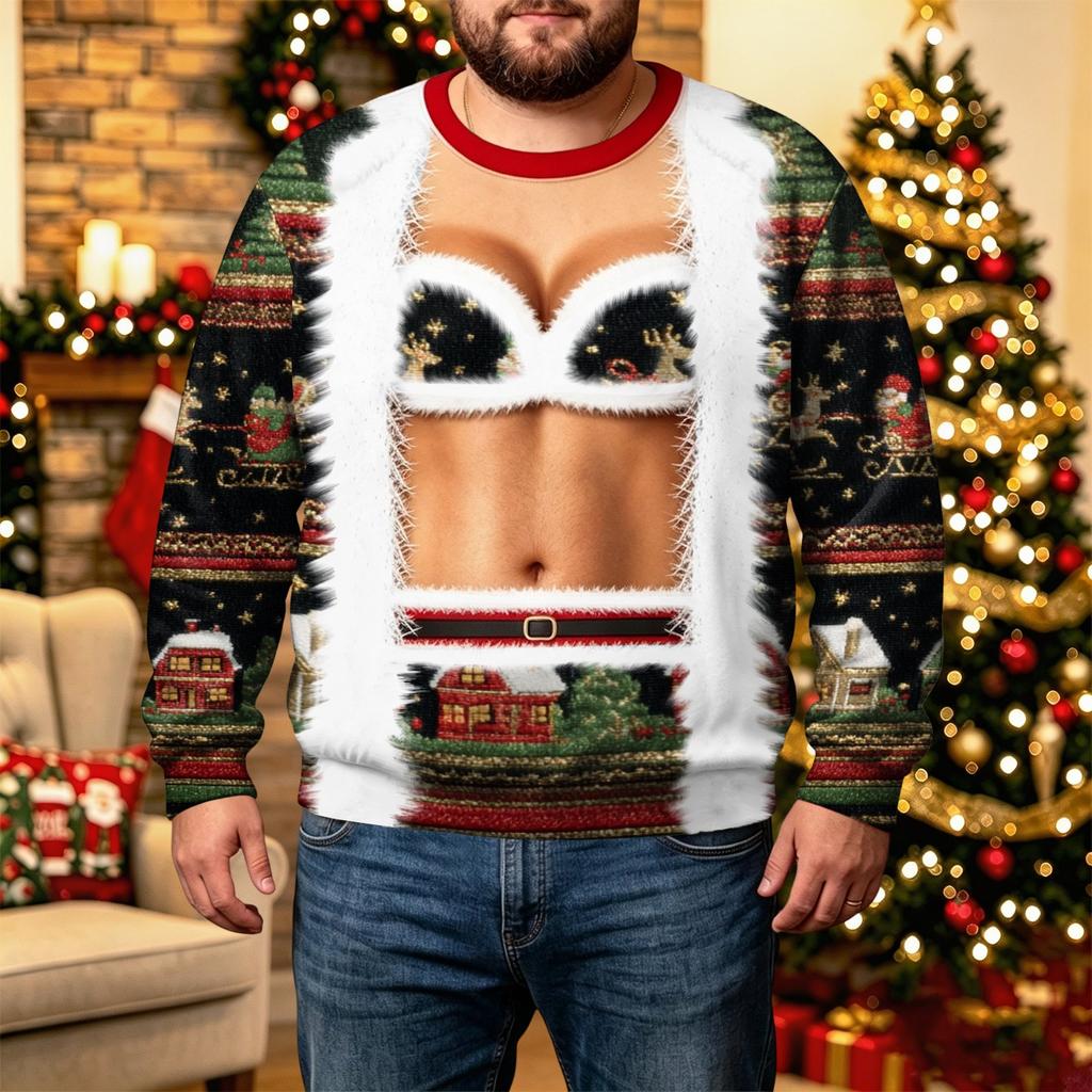Men's Christmas Crewneck Sweatshirt, No Hood Casual Pullover for Holiday Winter Wear