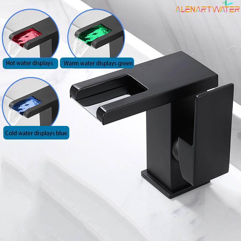 Luxury LED Black Basin Faucet Tall And Short Tap Bathroom Single Handle Cold and Hot Water Flow Produces Electricity