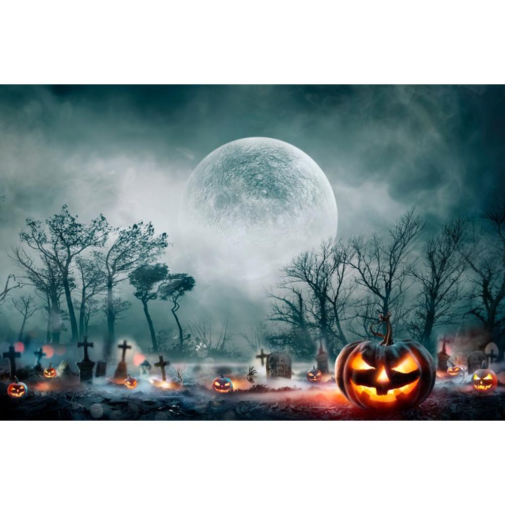 Halloween Decor Backgrounds for Photographs Horror Night Moon Wooden Board Pumpkins Lights Adults Kids Portrait Photo Backdrop