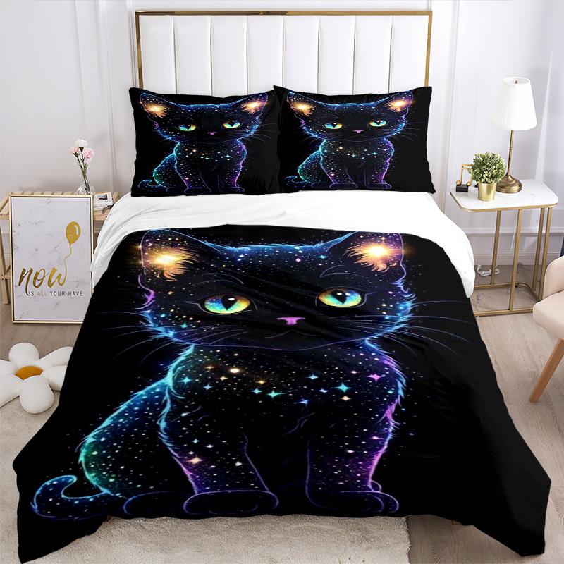 3pcs Galaxy Cat Bedding Set - Includes One Quilt Cover and Two Pillowcases (No Core) - Home Decor, Festival Gift, Polyester Fabric, Anime Ca