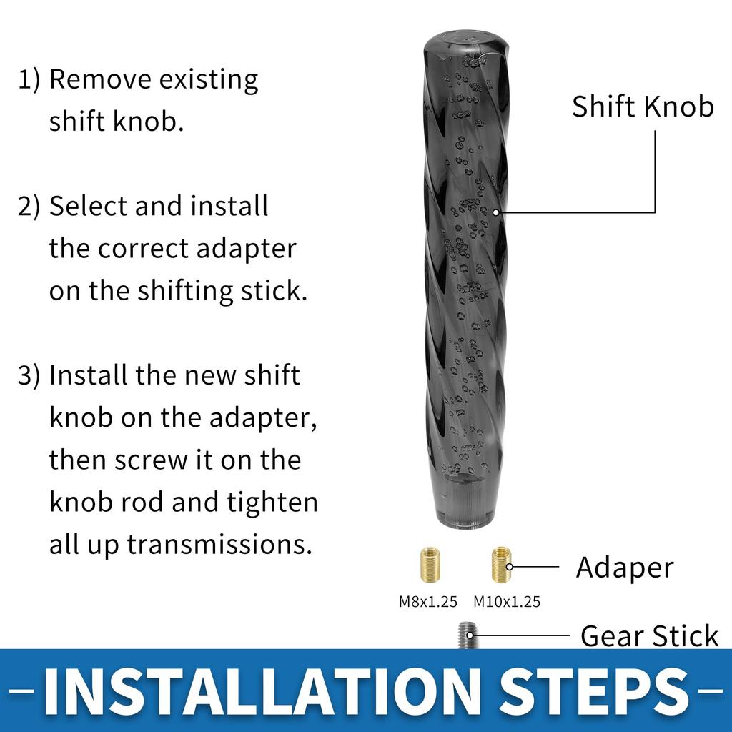 ABSOPRO Universal Shift 30cm Stick Shift Lever Knob with Two Adapters for Automatic and Manual Acrylic Black Knob, Vehicles,