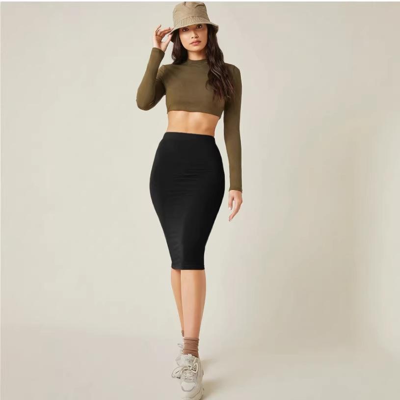Cross-border Amazon sexy feminine retro comfortable elastic slim women s knee slim hip skirt XS чёрный
