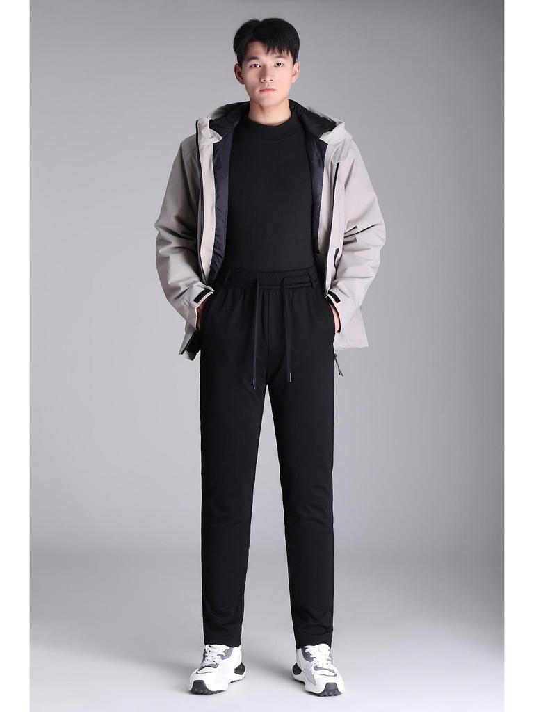 Men's High-Waist Wool Knee Pad Winter Pants - Thick, Cozy Cotton for Cold Weather