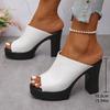 Fashion Women's Chunky High Heel Mules Fish Mouth Slip-On Platform Sandals Women Summer 2025 Fashion PU Leather Outdoor Sandalias Mujer