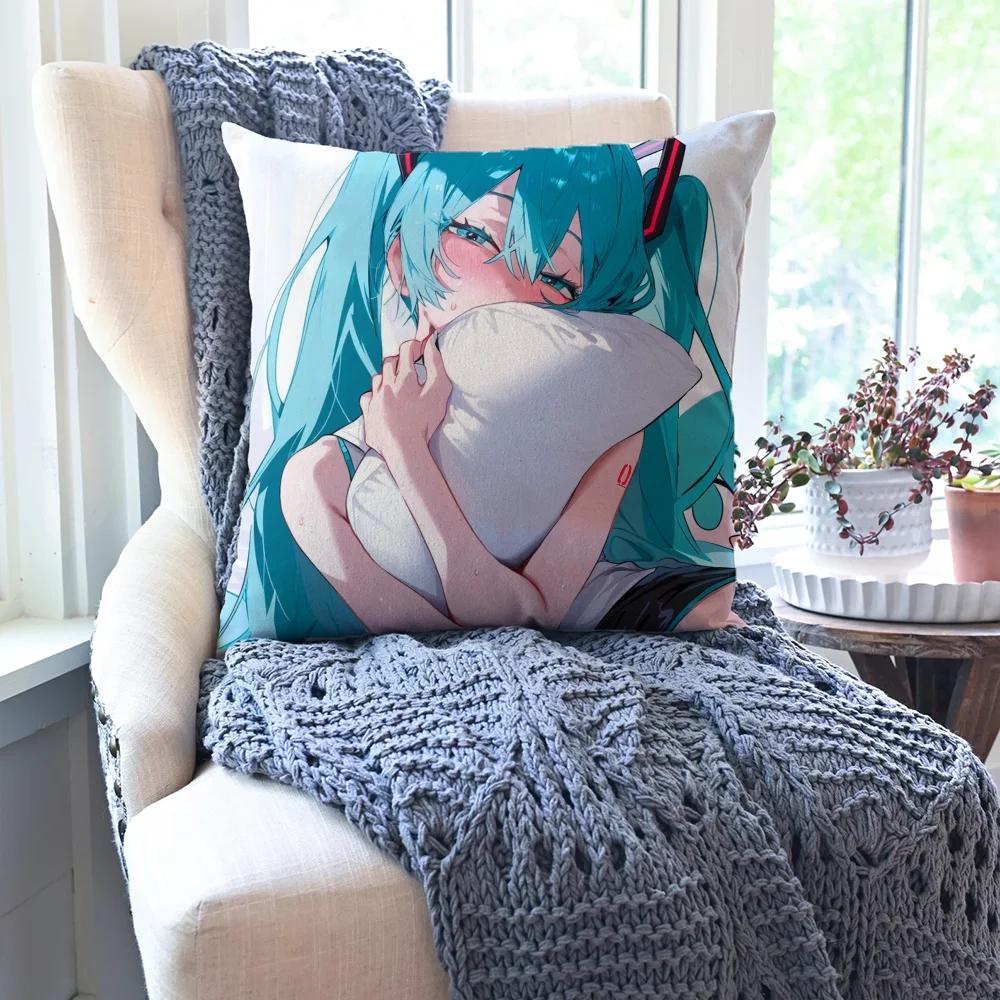 H-Hatsune M-Miku Singer Anime Pillow Case Square Pillow BedroomSofaLeisure Comfort Cushion Car Living Room Home Decoration 40X40