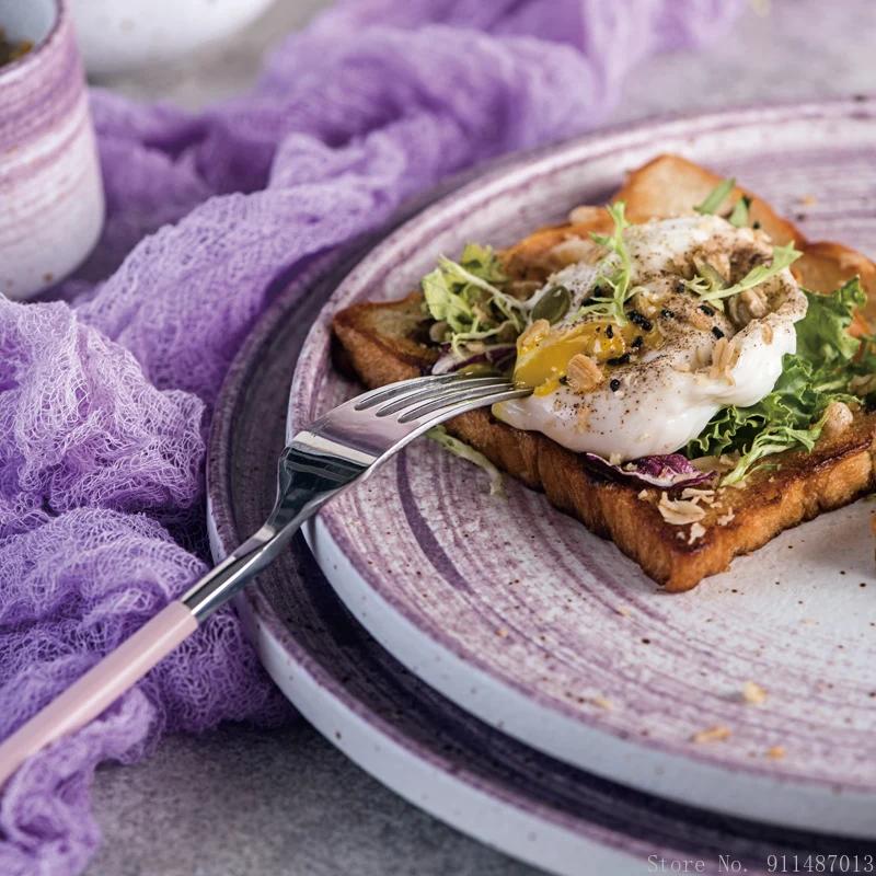 Creative Western Ceramic Gradient Purple Tableware Household Kitchen Restaurant Supplies Food Steak Salad Fruit Dinner Plate 1Pc