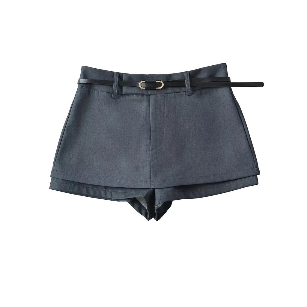 Retro Spicy Girl Belted Skirt Pants - Anti-Exposure A-line Mini for Women
