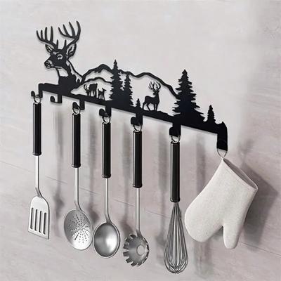 1 PC Fashionable Deer And Forest Metal Key Hook - Easy-To-Install Wall-Mounted Entry Organizer, The Perfect Gift For Nature Lovers.