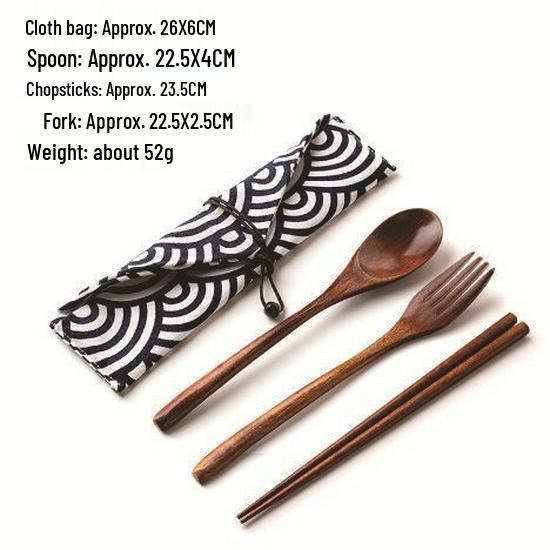 Portable Wooden Cutlery Set: Chopsticks, Fork, Spoon with Cloth Bag for Outdoor Travel