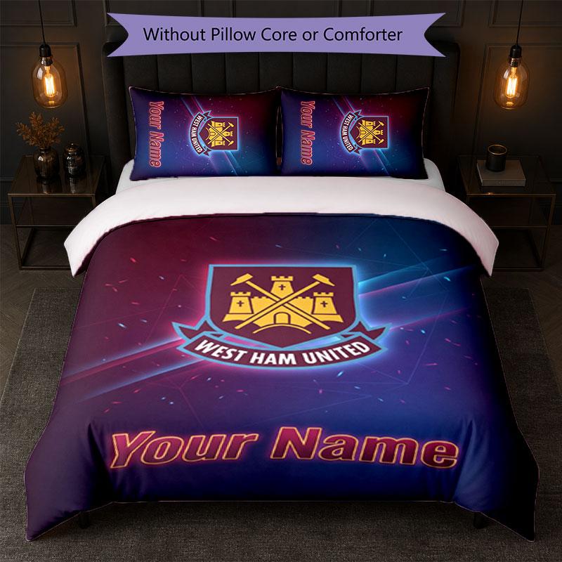 Set Biancheria da Letto Personalizzato West Ham United FC Testo Nome 1 Copripiumino+2 Federe Logo Calcio Regalo Personalizzato per Occasione Speciale Decorazione Camera da Letto