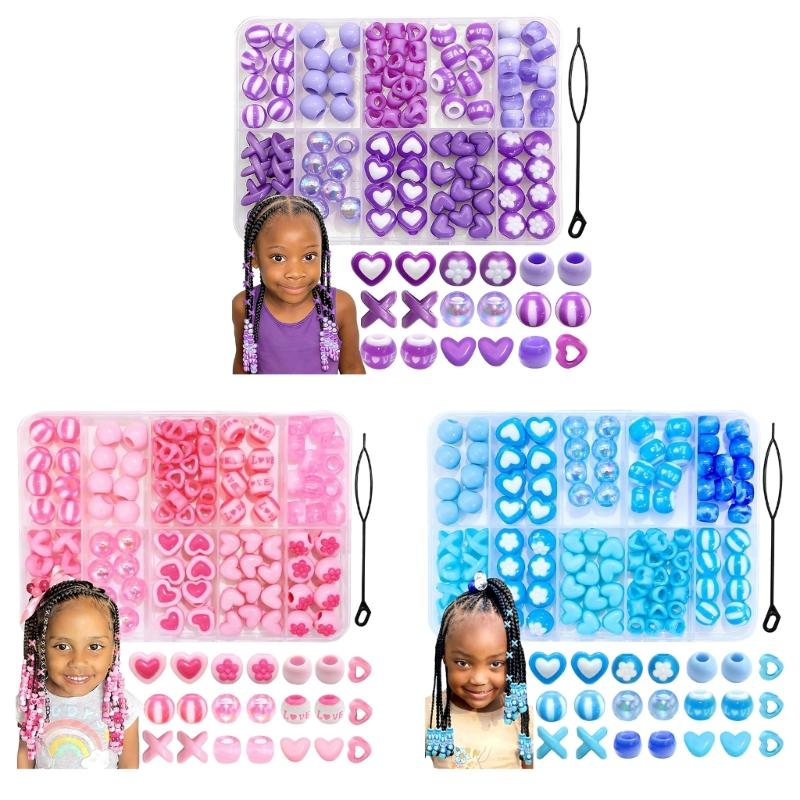 Creative Kids Hair Accessories Set Including 100 Assorted Acrylic Beads And Insertion Tool For Fun Styling