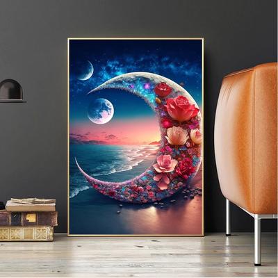 5D Diamant Malerei Romantische Mond Blume Kreuz Diamant Stickerei Runde/Quadratische Strand Rose Diamant DIY Dekoration S429