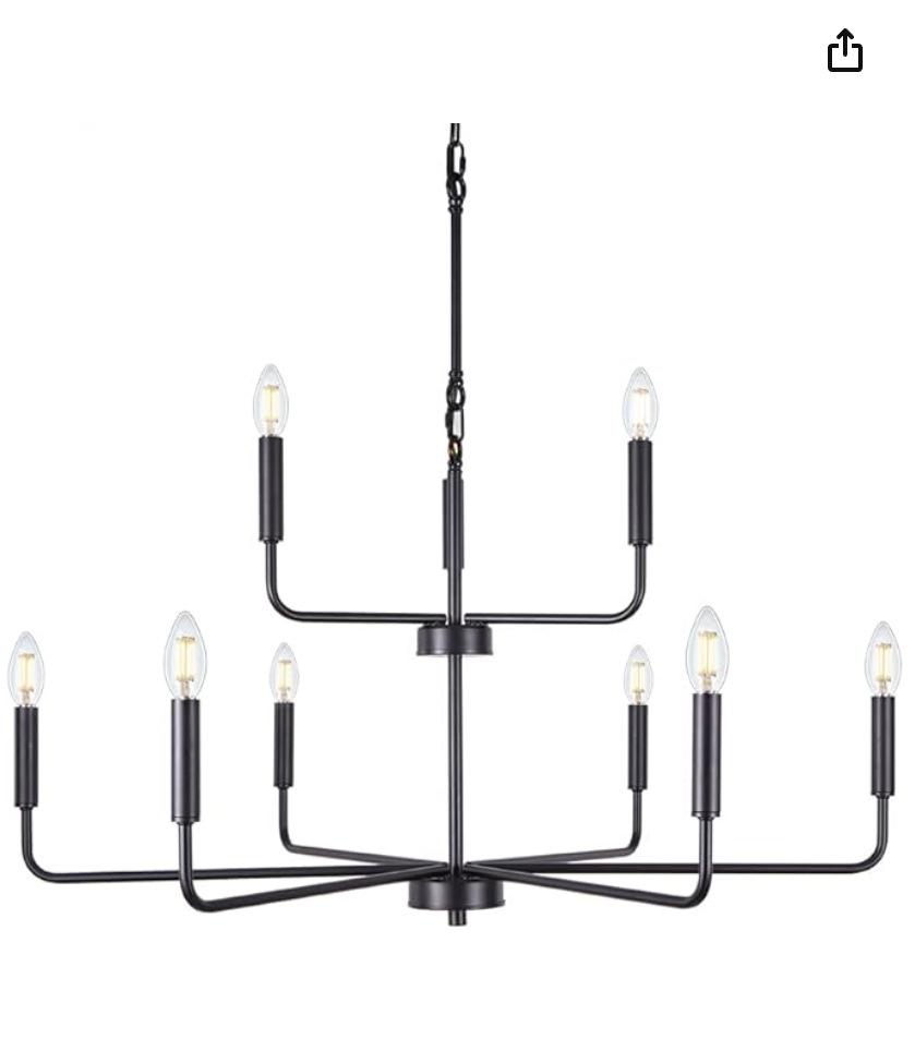 Contemporary Minimalist Wrought Iron Branch Chandelier for Living Room, Dining Room, Bedroom, Farmhouse, or Balcony Lighting.