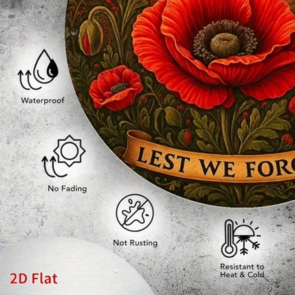ANZAC Day Red Poppy Metal Wall Art 8x8 Inch Commemorative Aluminum Plaque