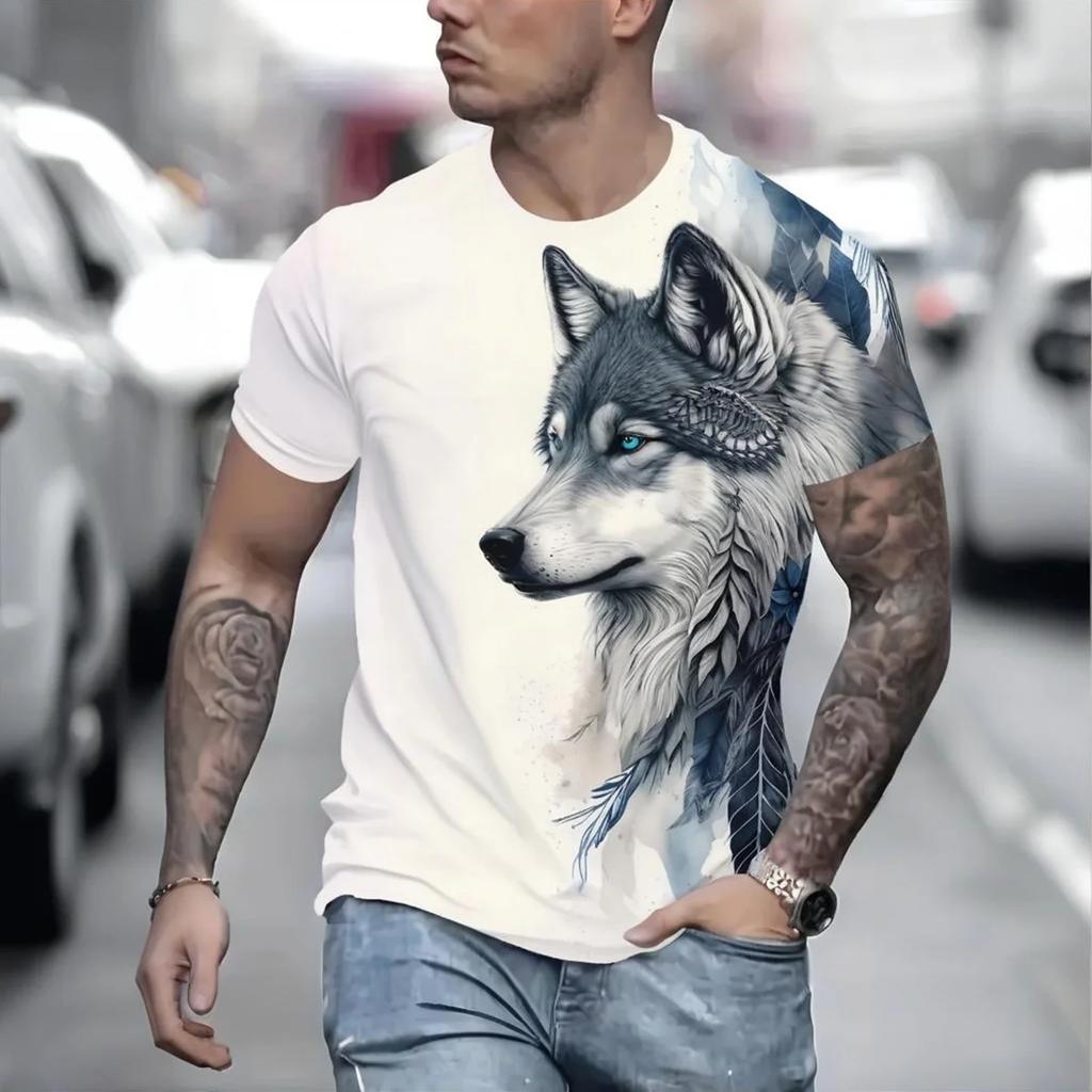 Einzigartiges 3D-Tier-Cartoon-T-Shirt für Herren Interessantes Muster Rundhalsausschnitt Kurzarm Atmungsaktiv Streetstyle Lässiges Oberteil