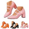 Womens High Heels Shoes Chunky Block Heel Pointed Toe Women'S High Heels Fashionable And Casual Leather Zapatos Mujer CóModos