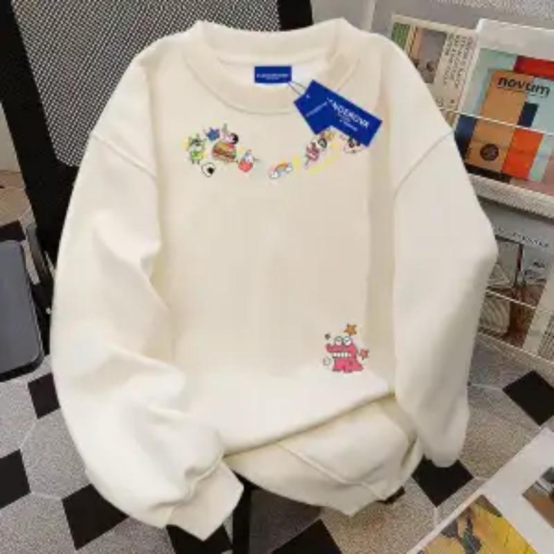 Reine Baumwolle American High Street Cartoon Buntstift Buchstaben Aufdruck Rundhals Sweatshirt Damen Herbst Winter Samt Oberteil