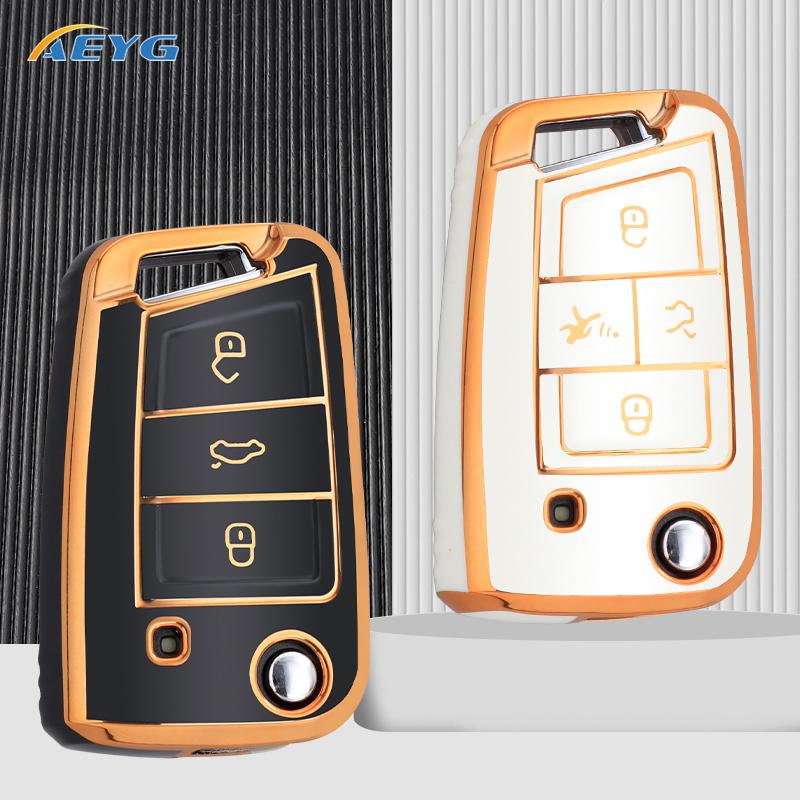 For Vw Volkswagen Golf 7 Mk7 Tiguan Mk2 Seat Ateca Leon Fr 2 Ibiza For Skoda Tpu Car Key Cover Case Protection Shell Keychain